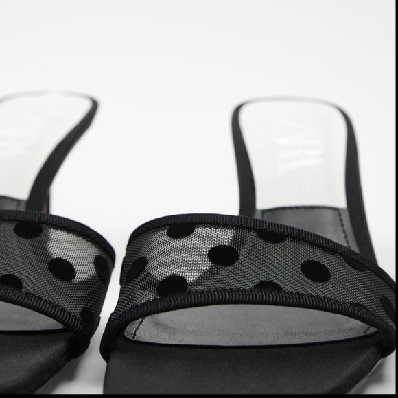 ZARA BNWT Polka Dot Mesh Heeled Sandals - Picture 2 of 7